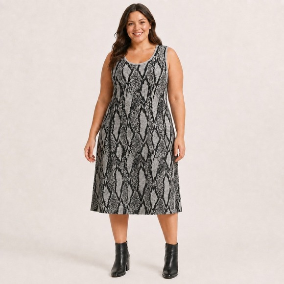 torrid Dresses & Skirts - Torrid Sweater Dress Women's 1X Gray Black Snakeskin Jacquard Sleeveless